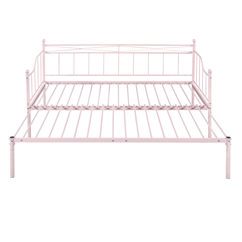 Twin Size Metal Daybed with Trundle, Daybed with Slat No Box required Pink