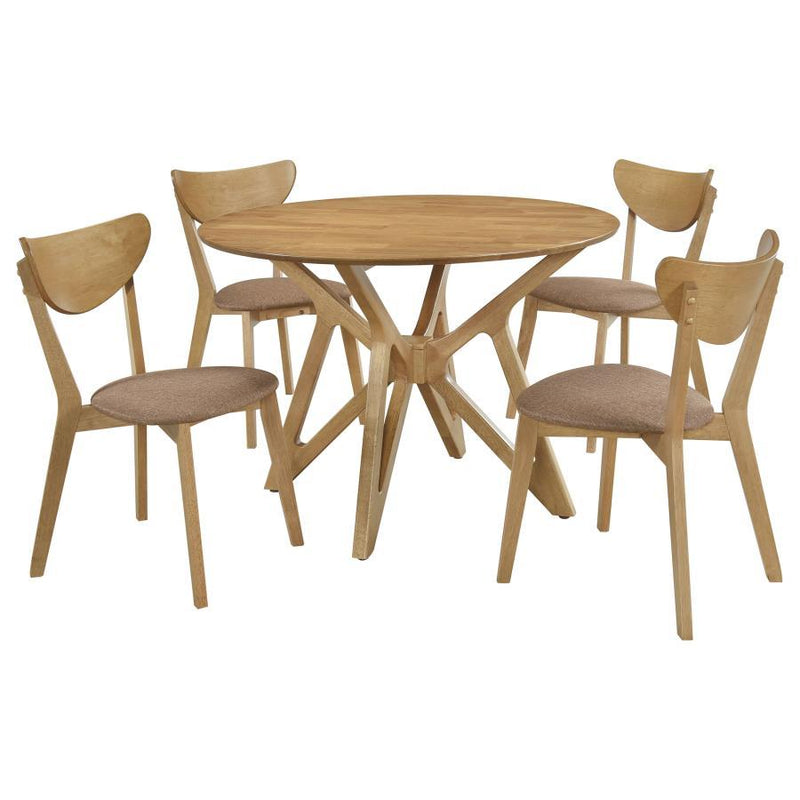 Elowen - 5 Piece Round Solid Wood Dining Set - Light Walnut