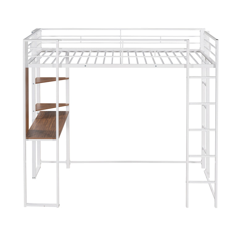 Twin Metal Loft Bed with 2 Shelves and one Desk ,WHITE(Old SKU: MF281206AAK)