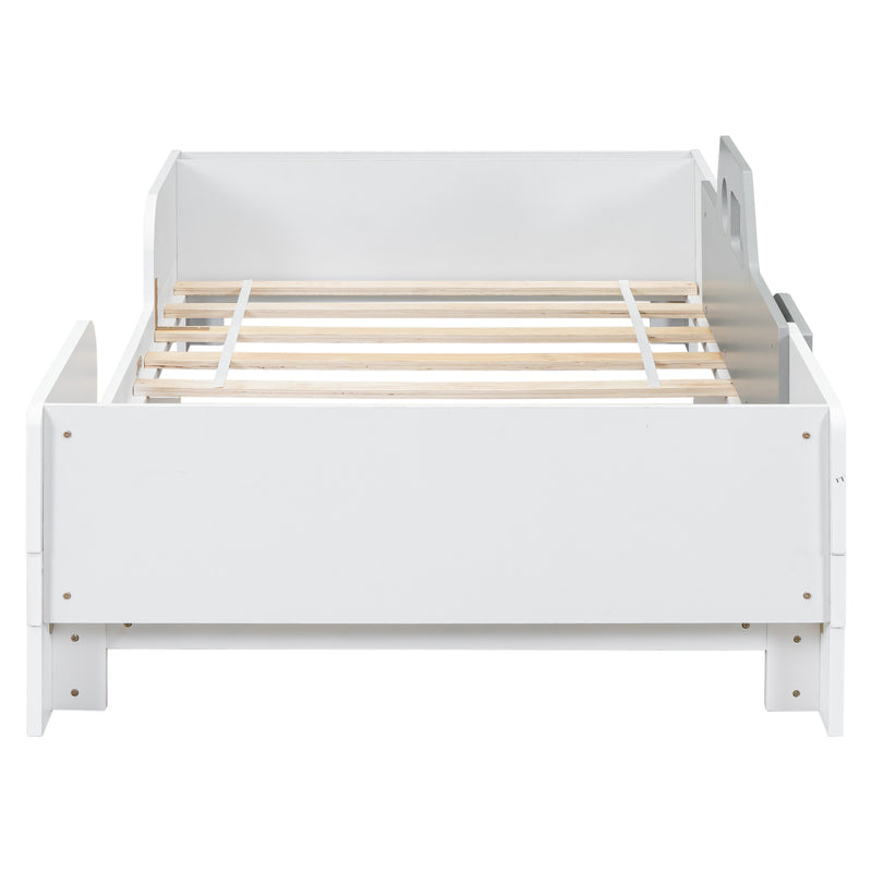 Car-Shaped Twin Wood Bed with Bench,White