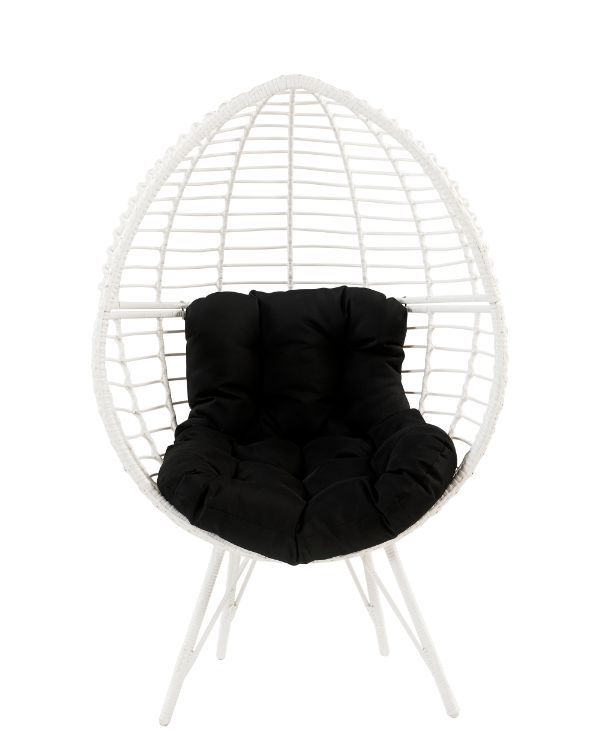 Galzed - Patio Lounge Chair - Black Fabric & White Wicker