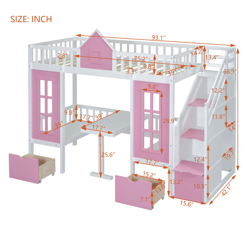 Twin Over Twin Bunk Bed With Changeable Table, Bunk Bed Turn Into Upper Bed And Down Desk