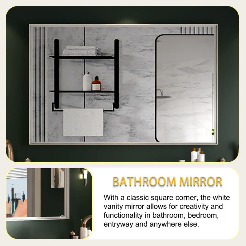 Rectangular Wall-Mounted Beveled Bathroom Mirror, Square Angle Metal Frame Wall Mounted Bathroom Mirrors For Wall (Horizontal & Vertical) - Glossy White