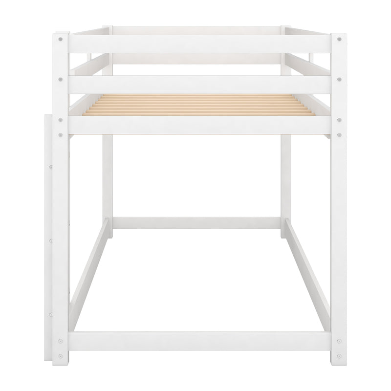 Twin over Twin Floor Bunk Bed with Ladder , White(Old SKU:WF281727AAK/WF286602AAK)