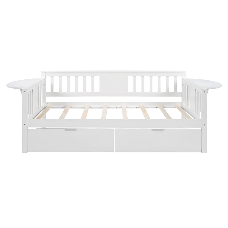 Twin size Daybed with Two Drawers, Wood Slat Support, White