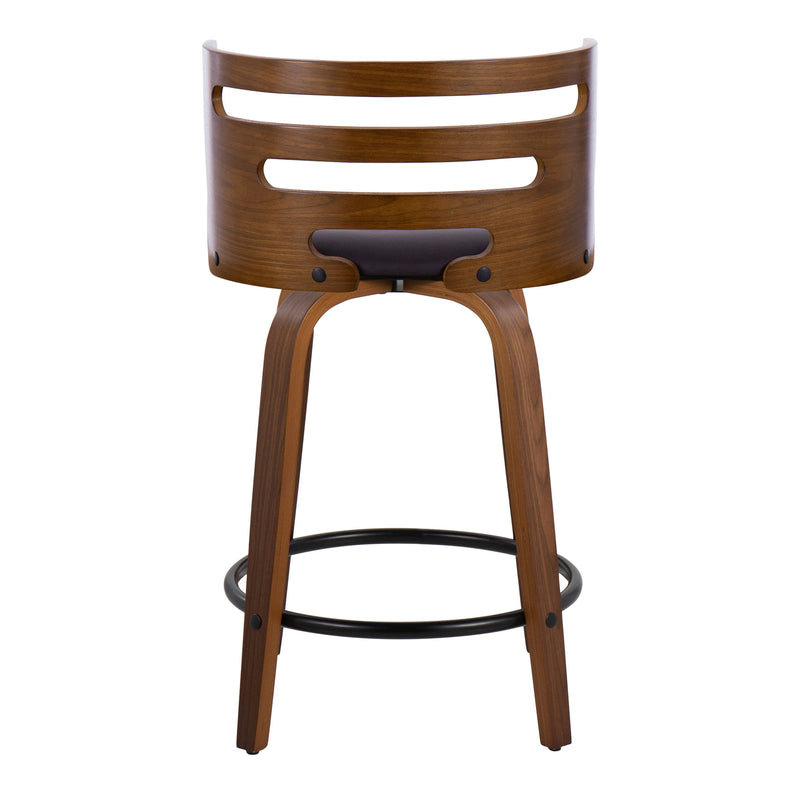 Cosini - Mid-Century Modern Fixed Height Counter Stool With Swivel With Round Footrest (Set of 2) - Walnut / Brown