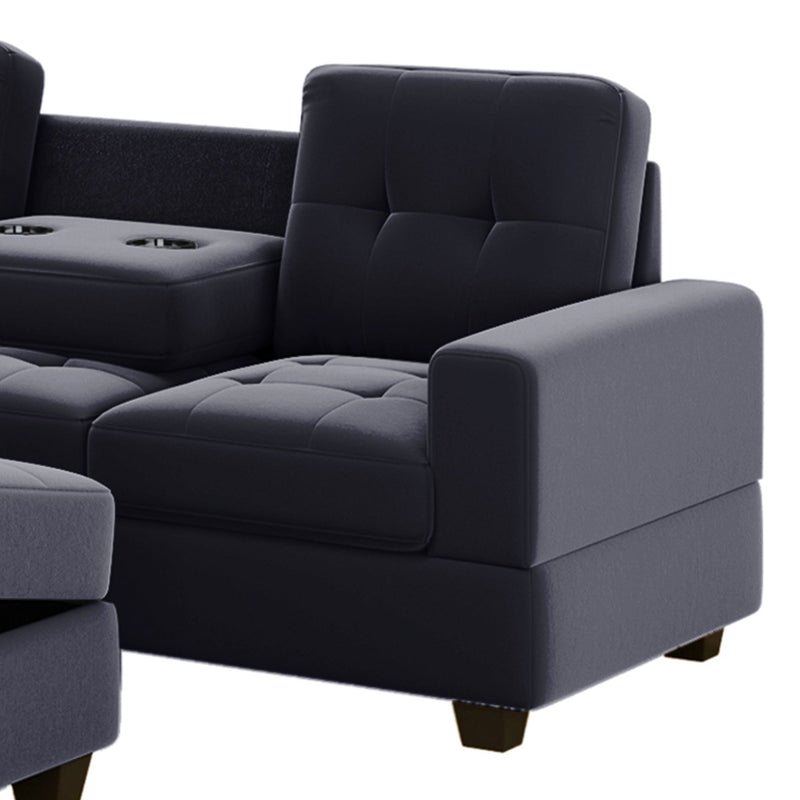 Modern Sectional Sofa With Reversible Chaise, L Shaped Couch Set With Storage Ottoman And Two Cup Holders For Living Room