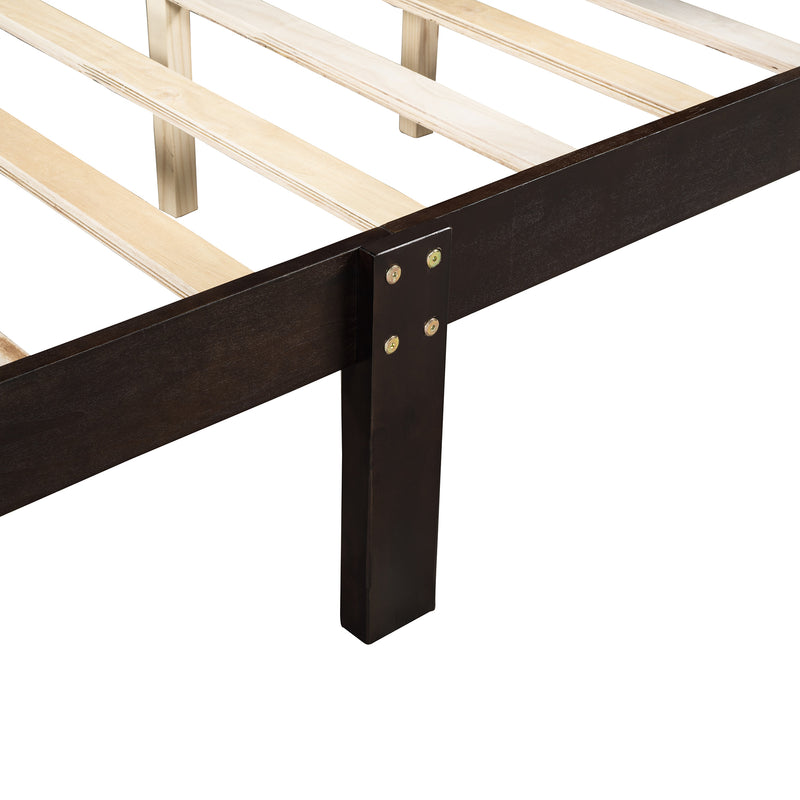 Queen Size Wood Platform Bed with Headboard and Wooden Slat Support (Espresso)