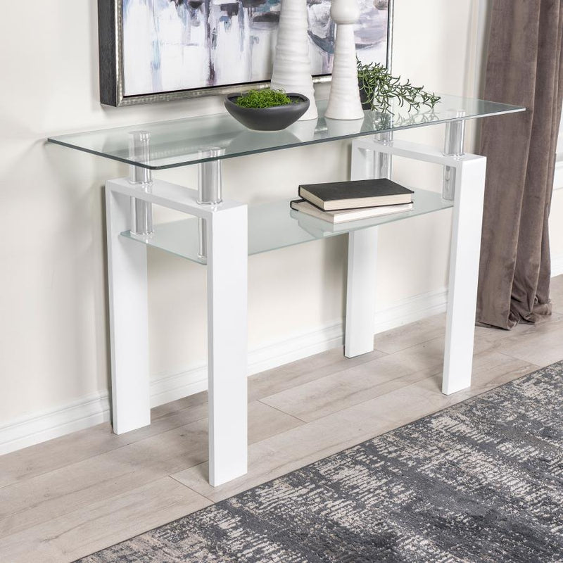 Dyer - Rectangular Glass Top Entryway Sofa Console Table - White