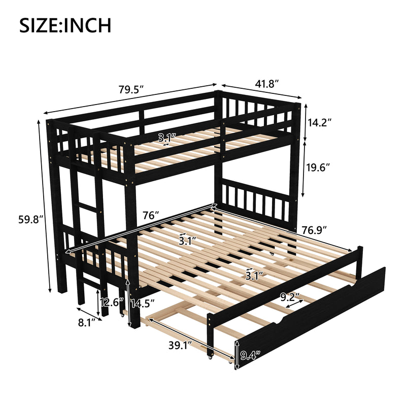 Twin over Pull-out Bunk Bed with Trundle, Espresso