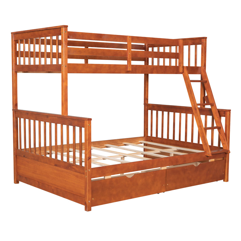 Twin-Over-Full Bunk Bed with Ladders and Two Storage Drawers (Walnut) { old sku:LT000165AAD}