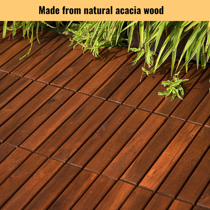 Interlocking Deck Tiles Striped Pattern, Square Acacia Hardwood Outdoor Flooring For Patio, Bancony, Pool Side