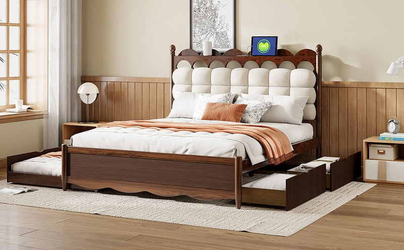 Storage Platform Bed, With 2 Big Drawers, Trundle, One Set Of Sockets & USB Ports