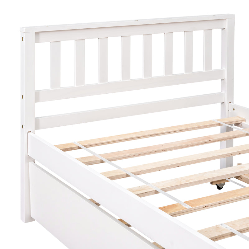 Twin Bed with Trundle, Platform Bed Frame with Headboard and Footboard, for Bedroom Small Living Space,No Box Spring Needed,White(New SKU:W504P148532)