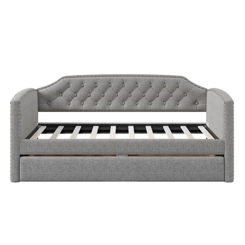 Twin Size Upholstered Daybed with Trundle for Guest Room, Small Bedroom, Study Room, Gray