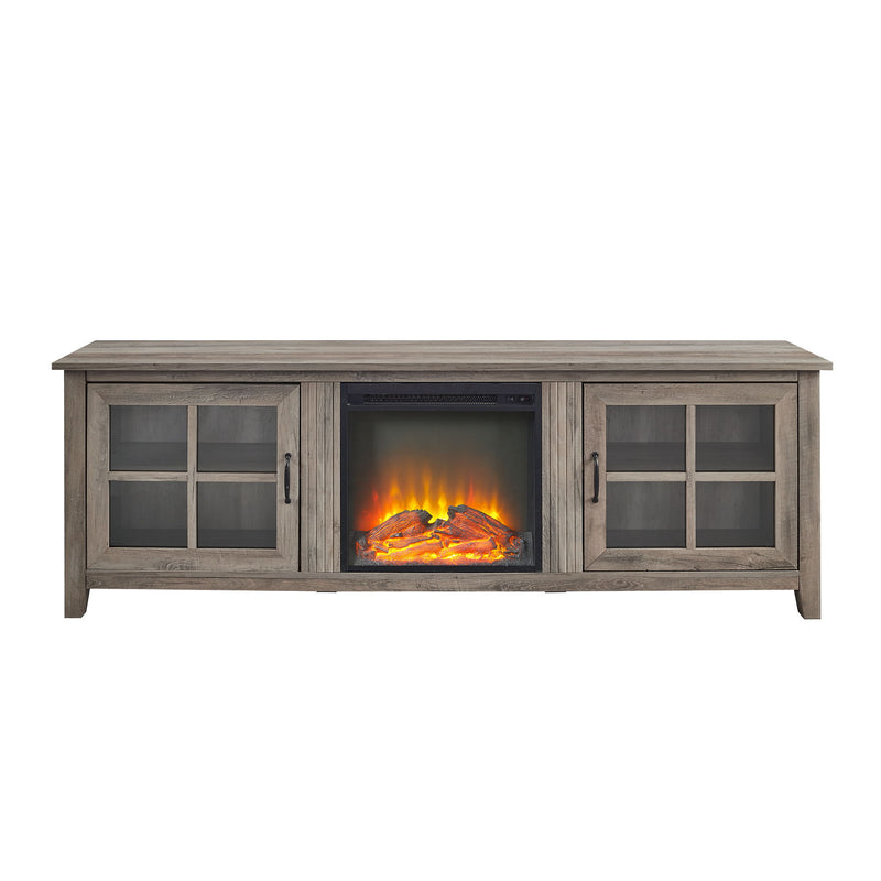 Modern Farmhouse 2 Door Glass Windowpane 70" Fireplace TV Stand For 80" TVs