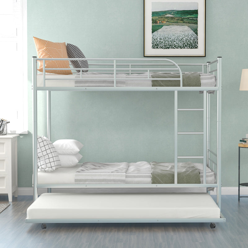 Twin-Over-Twin Metal Bunk Bed With Trundle,Can be Divided into two beds,No Box Spring needed ,White ( old sku: MF194806AAN )