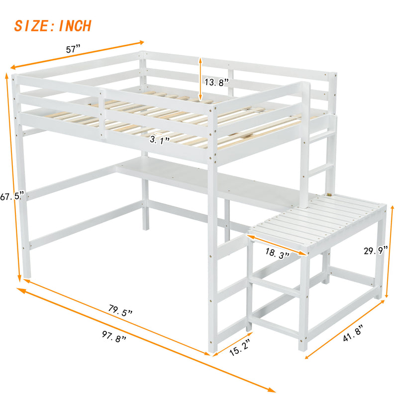 Loft Bed With Built-In Desk, Ladder Platform, Ladders, Guardrails