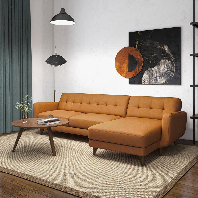 Allison - Mid-Century Modern Leather Sectional Sofa Chaise