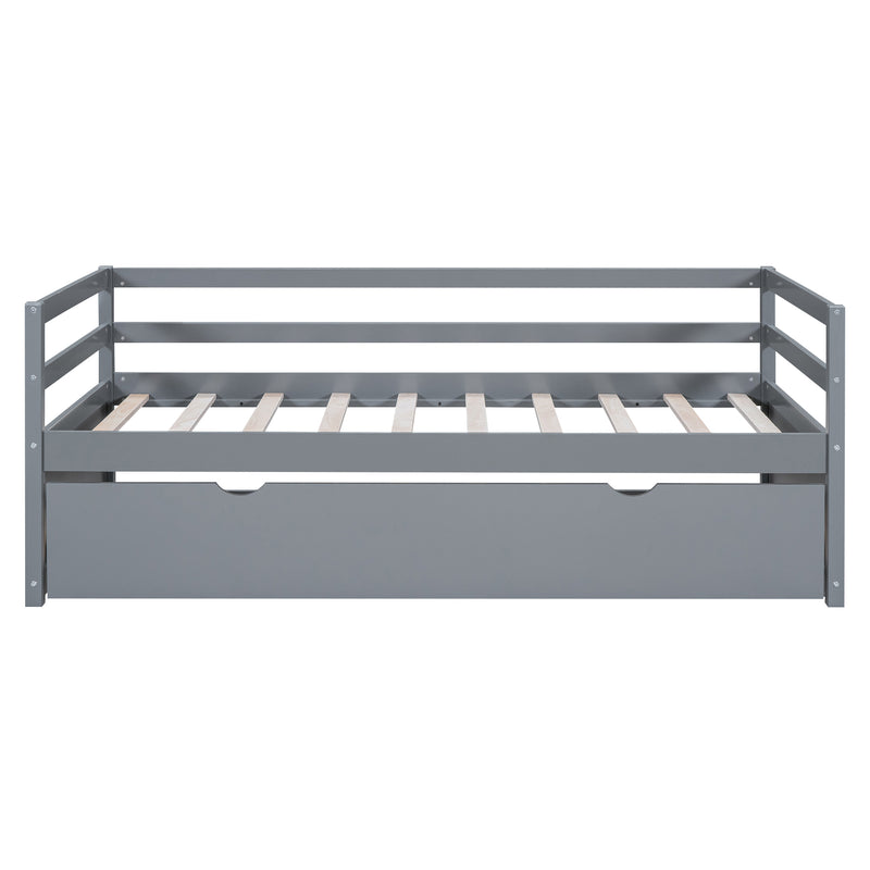 Twin Size Wood Daybed with Twin Size Trundle, Gray