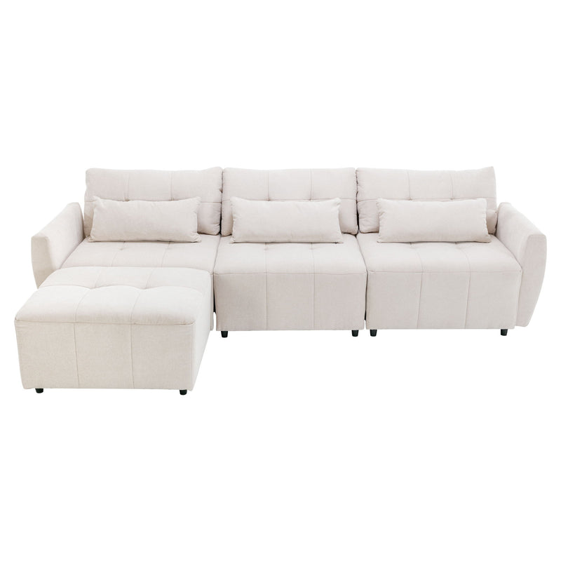 Convertible Sectional Sofa Couch 3 Seat L-Shaped Sofa With Movable Ottoman And USB For Apartment, Living Room, Bedroom