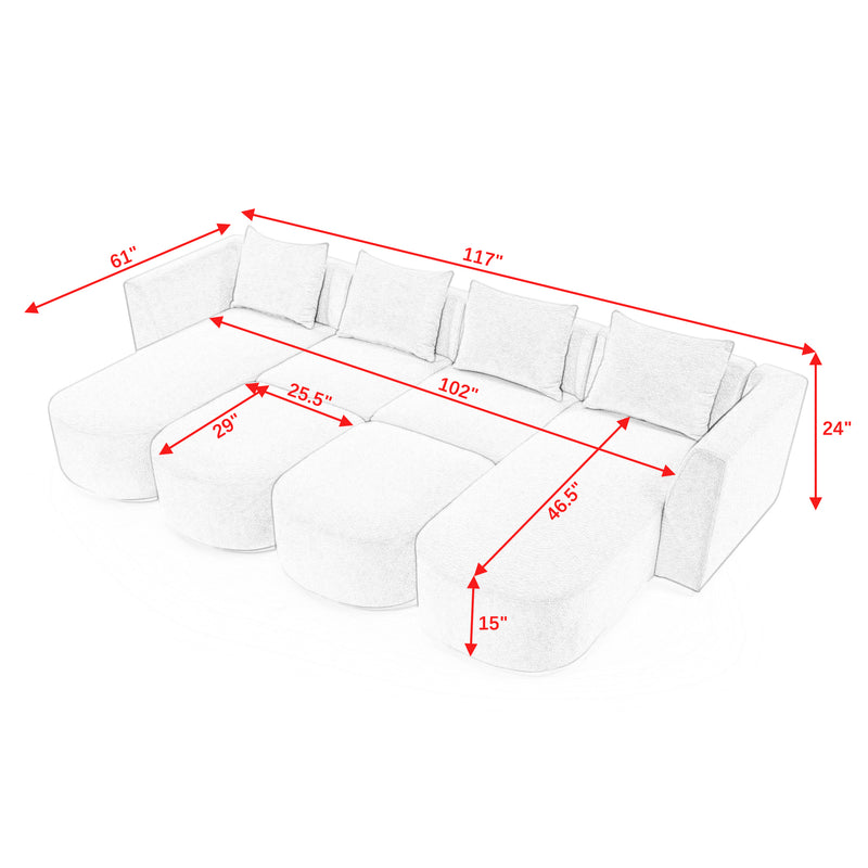 U Shape Sectional Sofa including Two Single Seats and Two Chaises, Modular Sofa, DIY Combination, Loop Yarn Fabric, Black