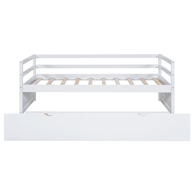 Twin Size Wood Daybed with Twin Size Trundle, White