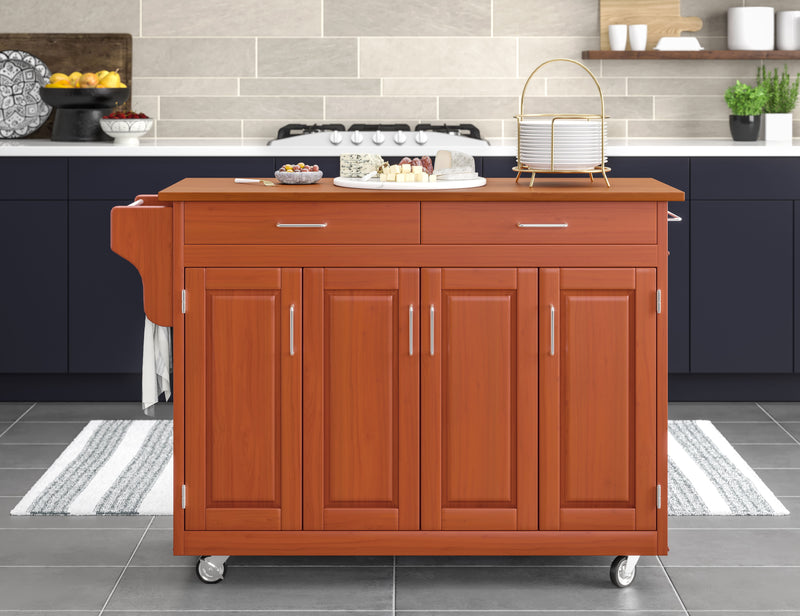 Create-A-Cart - 4 Doors Kitchen Cart - Cherry Wood Top