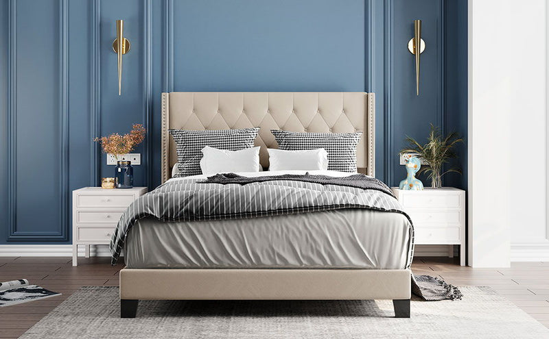 Upholstered Platform Bed With Classic Headboard, No Box Spring Needed