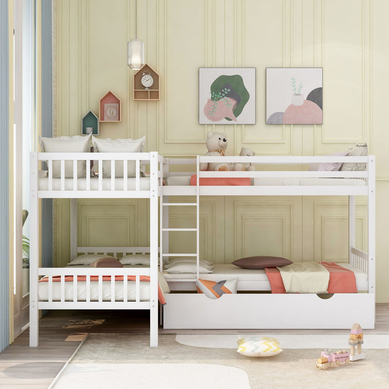 Twin L Shaped Bunk Bed With Drawers