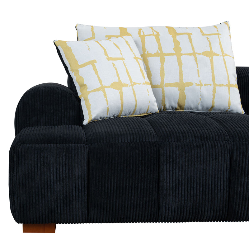 Modern Couch Corduroy Comfy Sofa With Rubber Wood Legs, 4 Pillows For Living Room