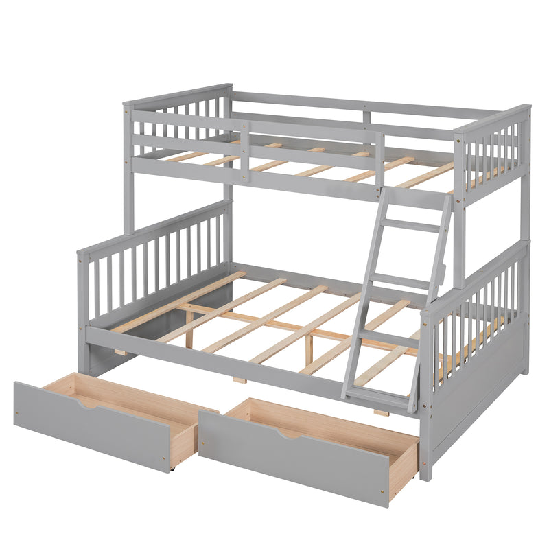 Twin-Over-Full Bunk Bed with Ladders and Two Storage Drawers(Gray){old sku:LT000165AAE}