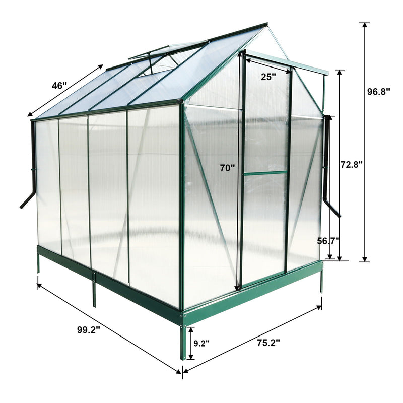 Polycarbonate Greenhouse, Heavy Duty Outdoor Aluminum Walk-In Green House Kit With Rain Gutter, Vent And Door For Backyard Garden