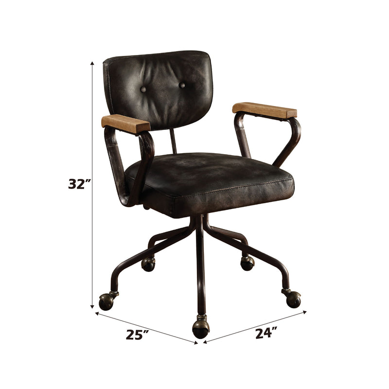 Hallie - Top Grain Leather Office Chair - Vintage Black