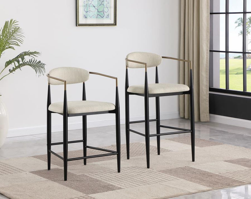 Tina - Metal Pub Height Bar Stool With Upholstered Back And Seat (Set of 2)