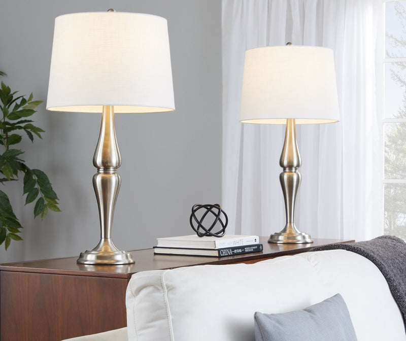 Sawyer - Contemporary Table Lamp (Set of 2) - Nickel / White