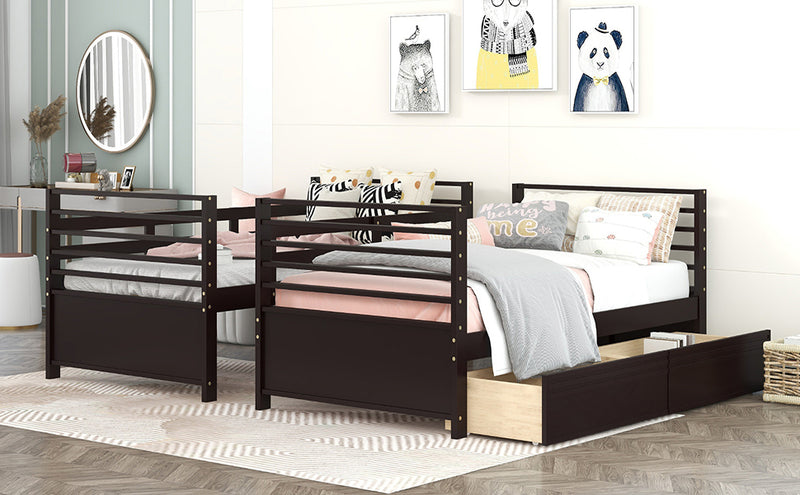 Twin over Twin Wood Bunk Bed with Two Drawers - Espresso