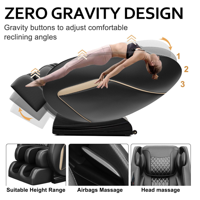 Massage Chair Blue-Tooth Connection And Speaker, Easy To Use At Home And In The Office And Recliner With Zero Gravity With Full Body Air Pressure - Black