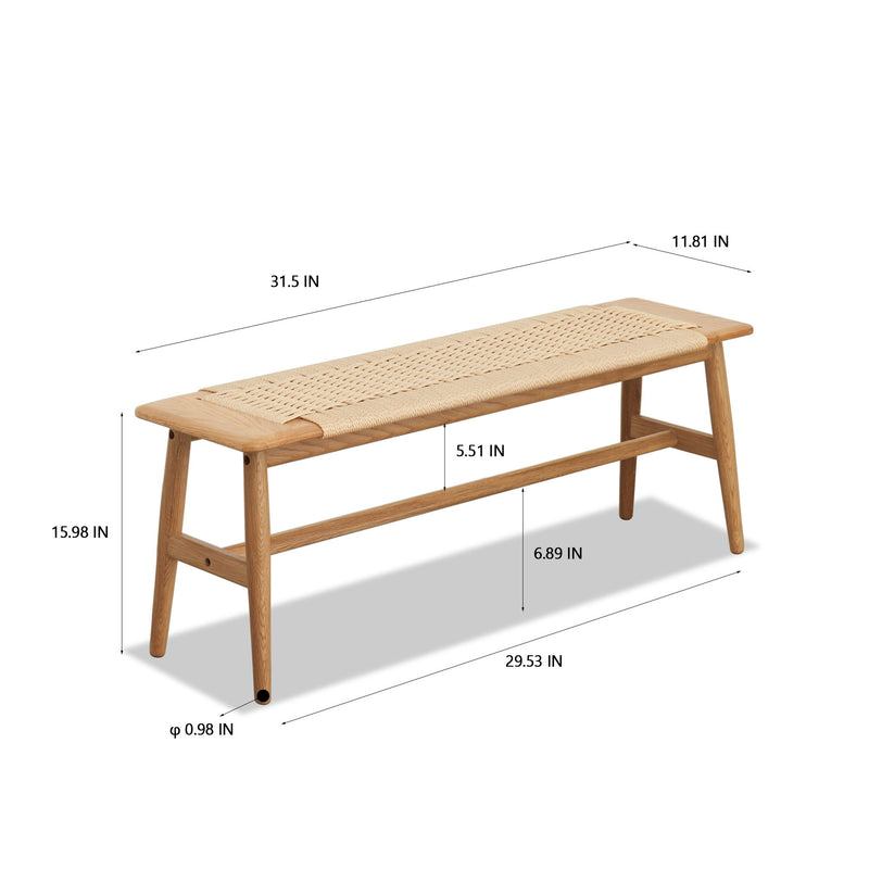 Woven Design Dining Bench For Dining Room, Bedroom - Natural Oak