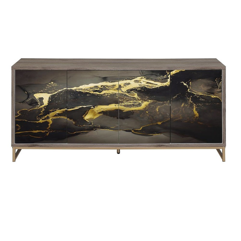 Payo - Console Cabinet - Black Marble Print Oak Champagne