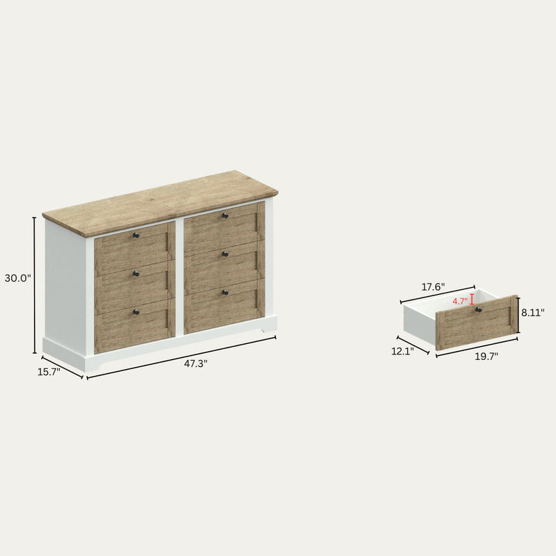 Autumn - Modern 6 Drawer Master Dresser With Interlock Drawer Feature Drawer Slide And Interlock Pre-Assembly, Wide Dressers For Bedroom 6 Deep Drawers For Closet Organizer Easy Assembly - White Oak