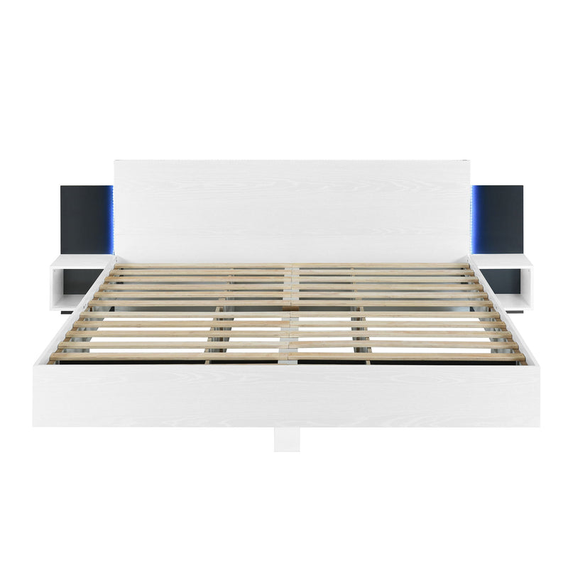 Floating Platform Bed, With LED Lights, Bedside Nightstand