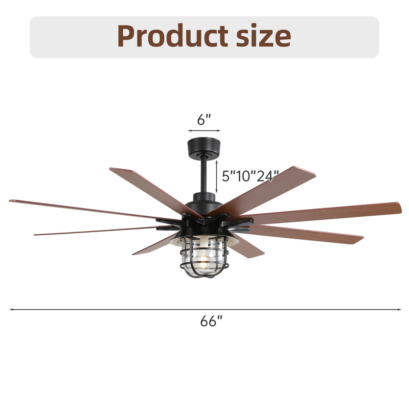 Modern Ceiling Fan With 6 Speed Wind 8 Blades Remote Control Reversible DC Motor With Light - Black