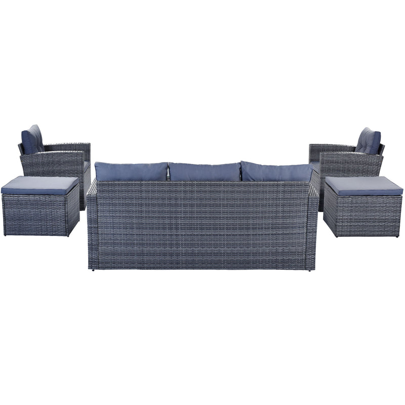 All-Weather Wicker PE Rattan Patio Outdoor Dining Conversation Sectional Set With Coffee Table, Wicker Sofas, Ottomans, Removable Cushions