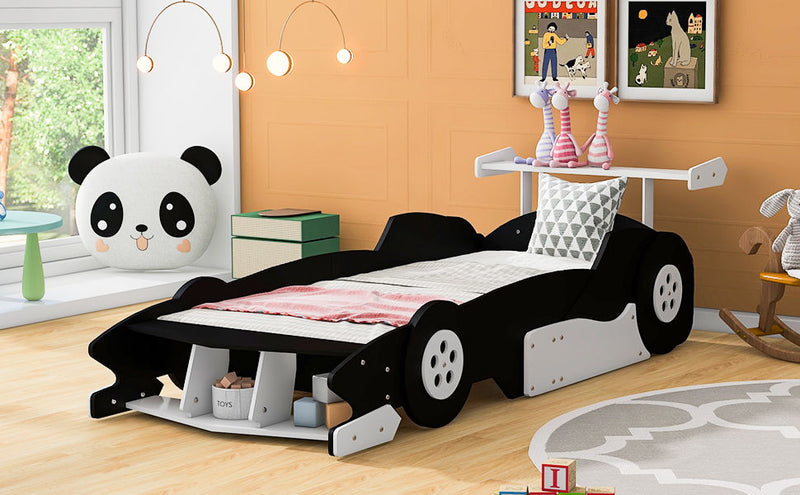 Twin Size Race Car-Shaped Platform Bed With Wheels