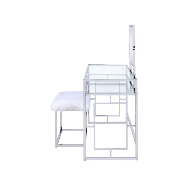 Carenze II - Vanity Desk - White Faux Fur & Chrome - Atlantic Fine Furniture Inc