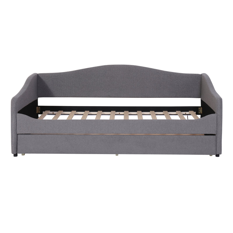 Teddy Fleece Twin Size Upholstered Daybed with Light and Trundle, Gray