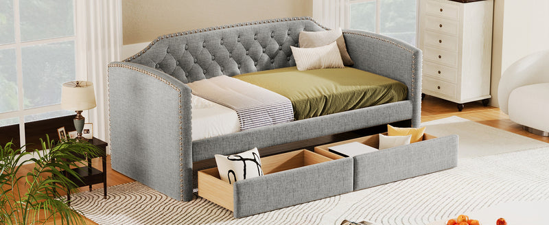 Twin Size Upholstered Daybed with Drawers for Guest Room, Small Bedroom, Study Room,Gray