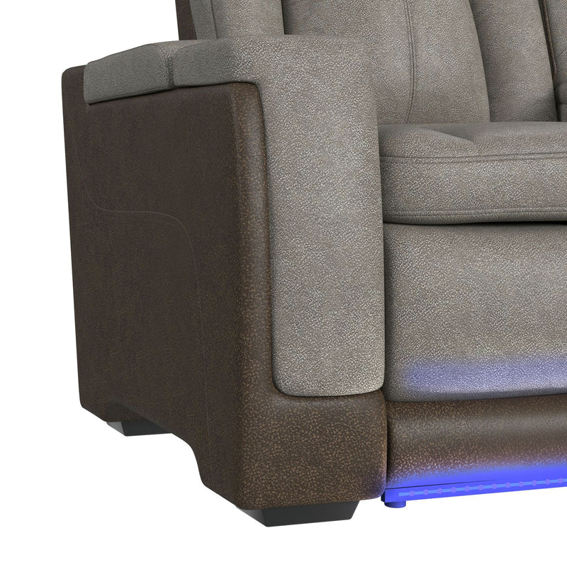 Lantana - Power Motion Sofa With Power Headrest, LED, Ddt, Reading Light And PWS - Rocky Gray/Brown