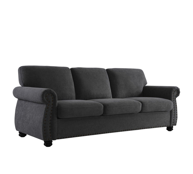 Soft Sofa, Upholstered 3 Seater Couch With High Density Foam, Loose Back Cushions And Turned Legs